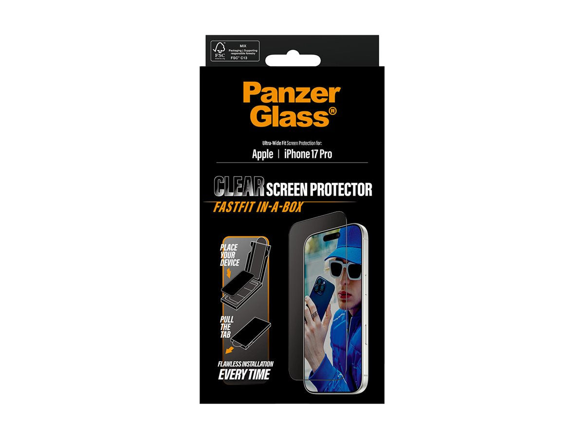PanzerGlass� Screen Protector iPhone 17 Pro | Ultra-Wide Fit w. FASTFIT IN-A-BOX — Front