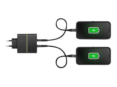 OtterBox Wall Charger - Netspanningsadapter - 50 Watt - 3 A - PD 3.0, USB BC 1.2 - 2 uitgangsaansluitingen (USB-C) - glinsterend zwart — Front