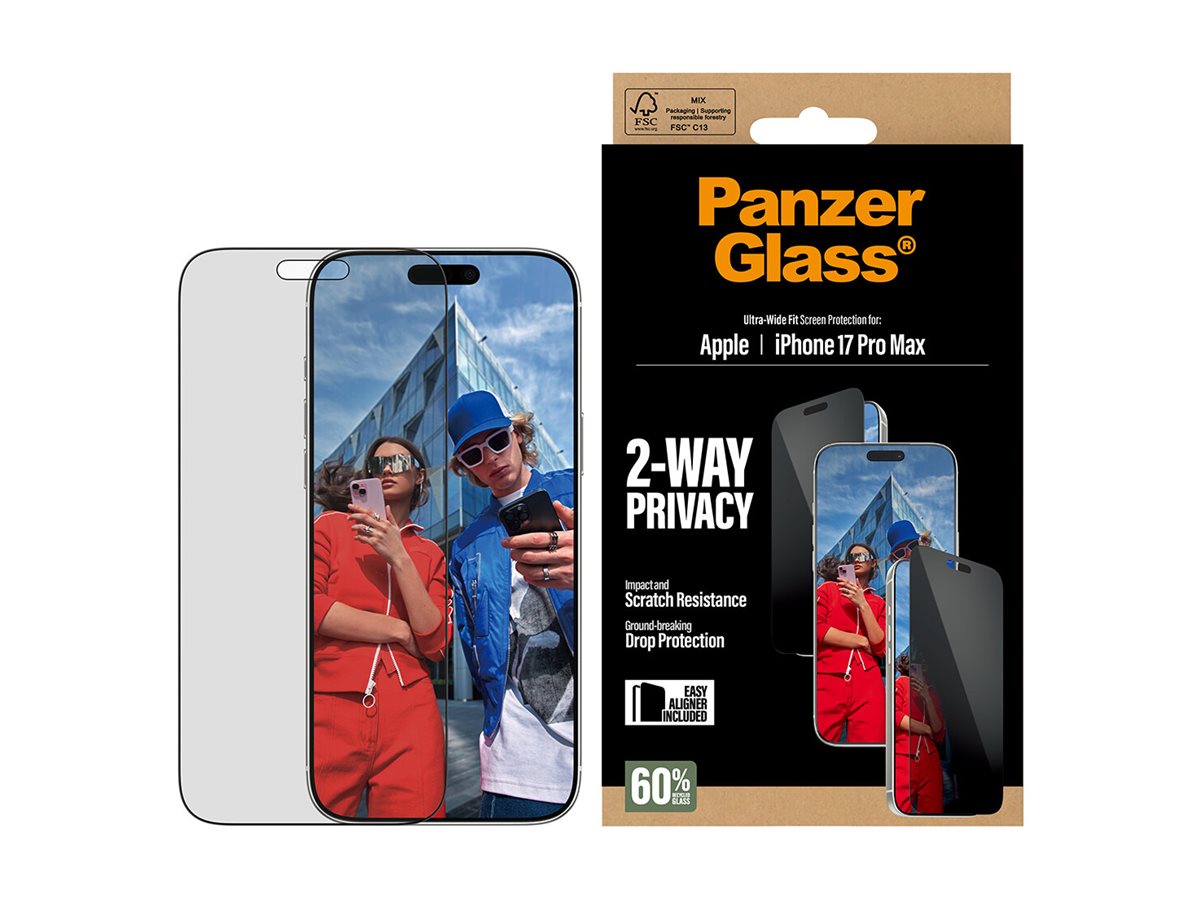 PanzerGlass� 2-Way Privacy Screen Protector iPhone 17 Pro Max | Ultra-Wide Fit w. EasyAligner — Front