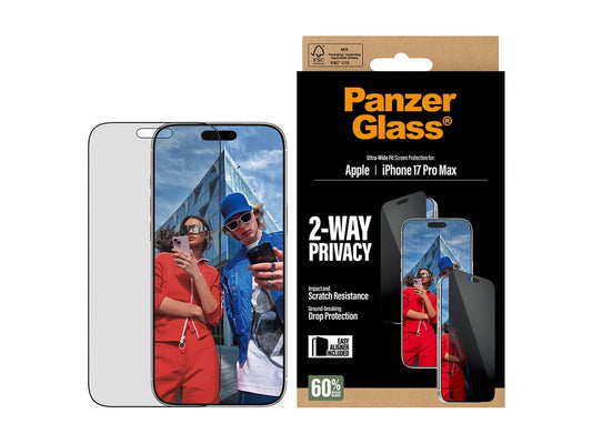 PanzerGlass� 2-Way Privacy Screen Protector iPhone 17 Pro Max | Ultra-Wide Fit w. EasyAligner — Front