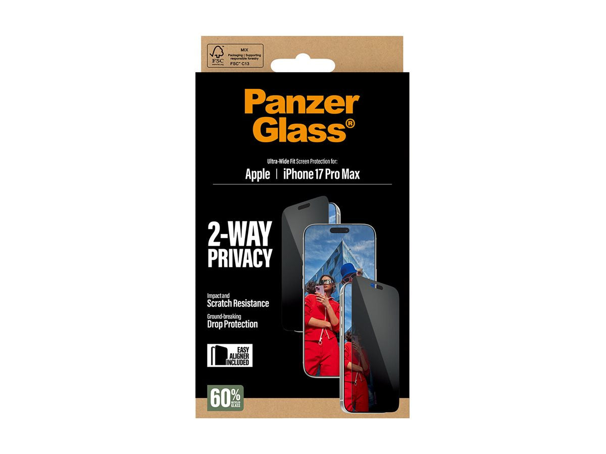 PanzerGlass� 2-Way Privacy Screen Protector iPhone 17 Pro Max | Ultra-Wide Fit w. EasyAligner — Front