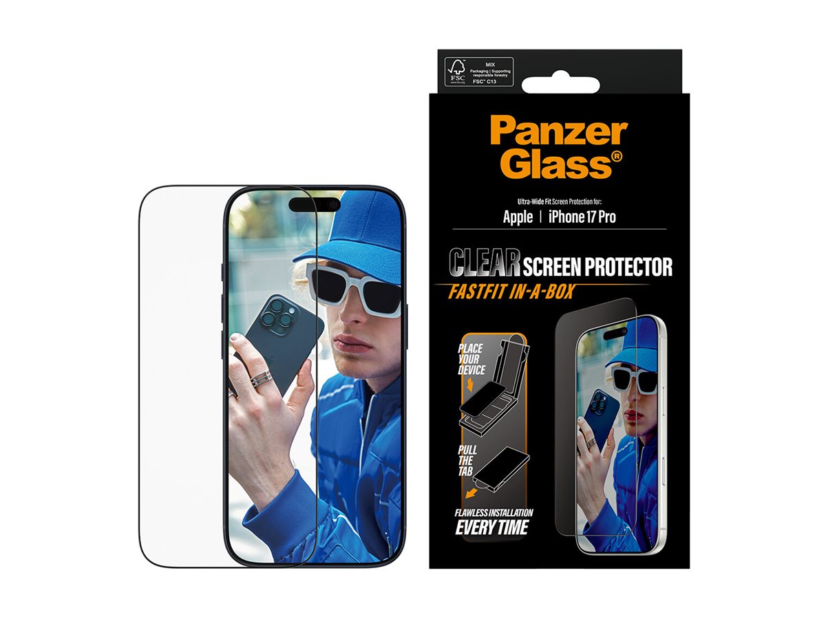 PanzerGlass� Screen Protector iPhone 17 Pro | Ultra-Wide Fit w. FASTFIT IN-A-BOX — Front