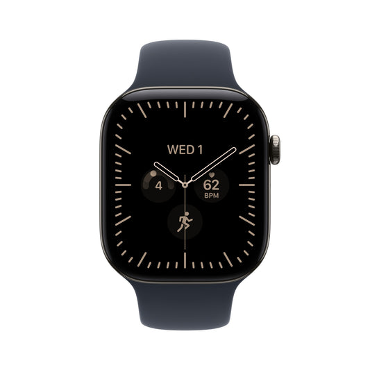 Apple Watch Series 12 GPS + Cellular 46mm Natural Titanium Case with Navy Blue Sport Band - S/M